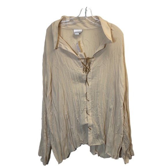 Vintage Fashion Bug Tan  Crinkle Fabric Lace Up Top Size 30/32 - Picture 1 of 7